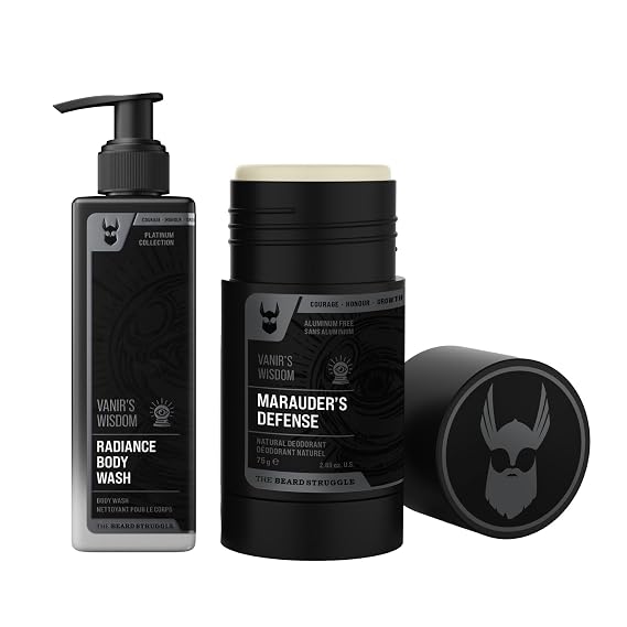 Men's Body Wash & Natural Deodorant Bundle by The Beard Struggle - Leaves Refreshed & Moisturized All Day Long - Platinum Collection - Vanir's Wisdom