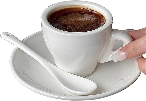 White Ceramic Espresso Cups with Saucers Italian-Style Small Coffee Mugs Set for Espresso Minimalist Porcelain Mini Cups,White