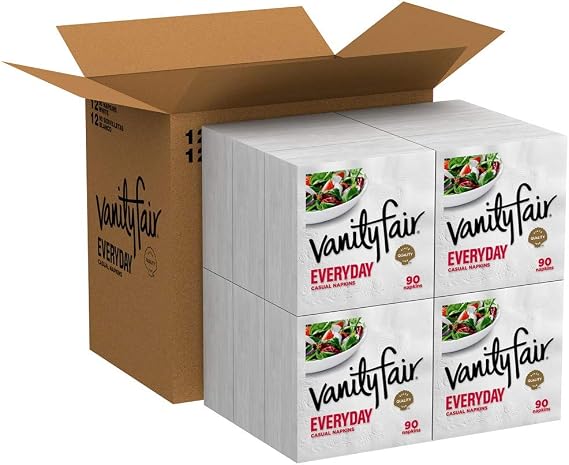 Vanity Fair Everyday Napkins, 1080 Count, White Paper Napkins, 90 Count (Pack of 12)