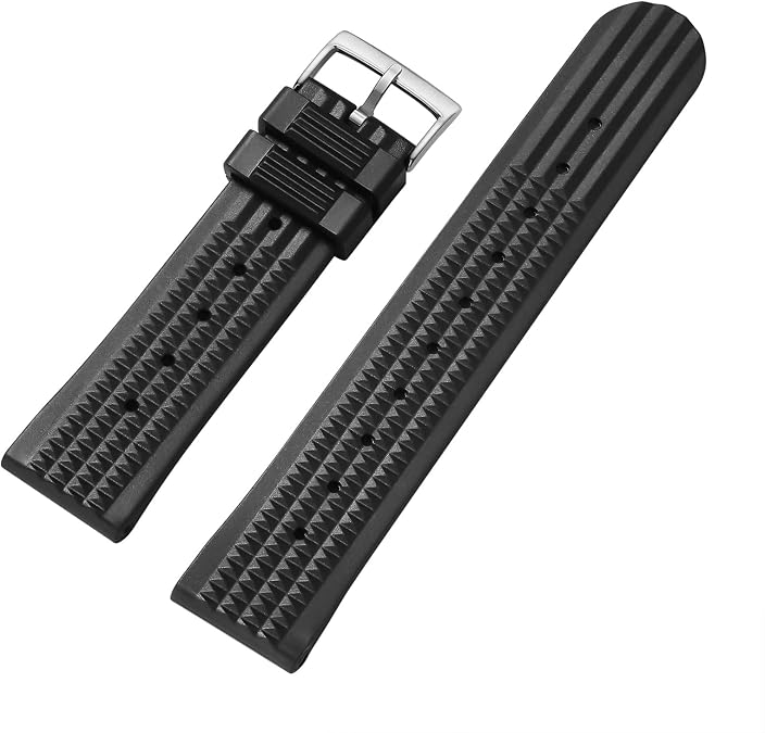ADDIESDIVE 20 MM Black Silicon Watch Strap Waffle Soft Rubber Replacement Watch Band for Men and Women Watches