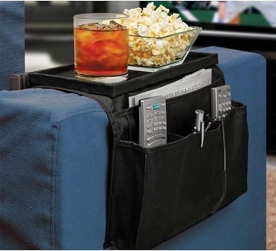 6 Pockets TV Remote Control Organizer, Home Sofa Console Folding Table Slipcover Drapes Over Arm Caddy Holder Desk Chair Armrest Hanging Storage Bag for Cellphone,Tray,Tea Cup,Pen,Magazine& Snacks