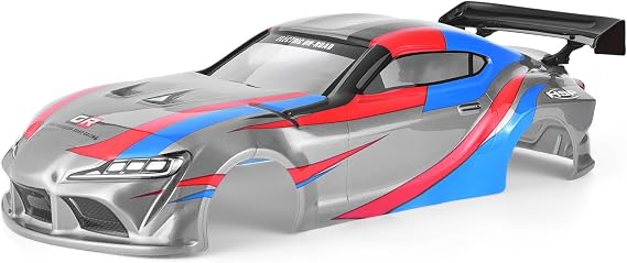HSP RC Body Shell for HSP Redcat Exceed 1/10 Scale 4wd On Road Racing Drift RC Car with Stickers and Rear Wing Grey Blue Red