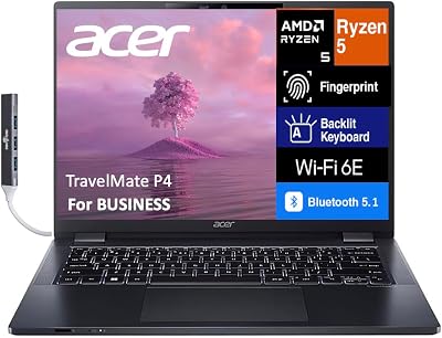 acer TravelMate P4 Business Laptop 14.0 WUXGA AMD Ryzen 5 PRO 6650U, 32GB DDR5, 1TB PCIe SSD, AMD Radeon 660M, Win 11 Pro with DKZ USB Port Expander
