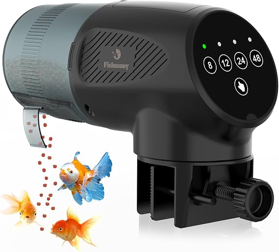 Battery-powered Automatic Fish Feeder Dispenser, Easy-use Aquarium Feeder with 4 Timer Setting, Moisture-Proof Design for Pellet & Flake, 200ml ideal for Fish Food Holiday Vacation Travel