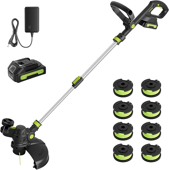 20V Cordless String Trimmer, 2.0Ah Battery Powered with Fast Charger, 12 Inch Grass Cutter with Auto Line Feed, 3-in-1 Electric Lawn Mower Grass Trimmer & Edger Lawn Tool with 8 Lines for Yard