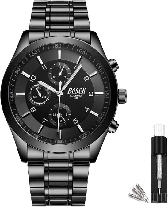 Men's 40mm Analog Watch Auto Date & Day Display, Stainless Steel Business Wristwatch, Easy to Read, 30M Waterproof, No Chronograph