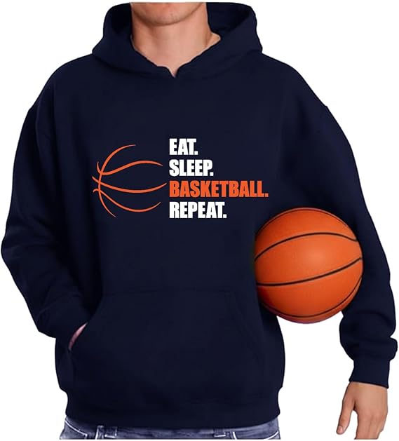 Tstars Basketball Hoodie for Men - Eat Sleep Ball Repeat Pullover - Gift for Coaches, Players, and Fans