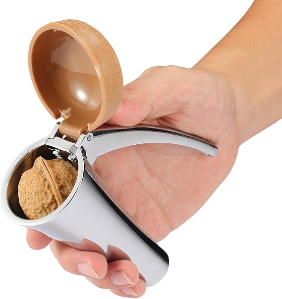 Nut Cracker, Heavy Duty Nutcracker, Nutcracker Tool with Long Leverage & Spring Return and Brown Lid