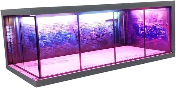 Diorama 1/64 Scenery Diorama Parking Lot,Simulation Diecast Model Car Display Case, Toy Car Display Storage Garage with Ambient Lighting for Collectors Gifts, B