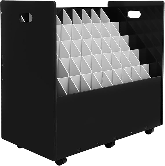 Blueprint Storage Cabinet Organizer 50 Slots Mobile Blueprint Holder for Roll File, Construction Plan Holder with Wheels, Roll File Organizer for Office Home School, Black
