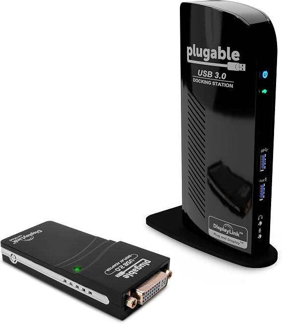 Plugable USB 3.0 Universal Laptop Docking Station Dual Monitor Bundle with USB 2.0 to DVI/VGA/HDMI Video Graphics Adapter for Windows and Mac