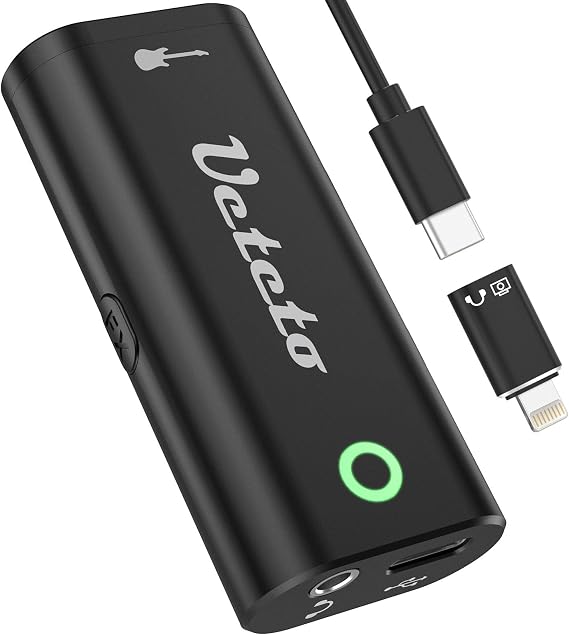 Ueteto Audio Interface for Guitar | Portable Internal Recording Sound Card, Live Streaming, iPhone iPad Android Compatible, No Driver Needed