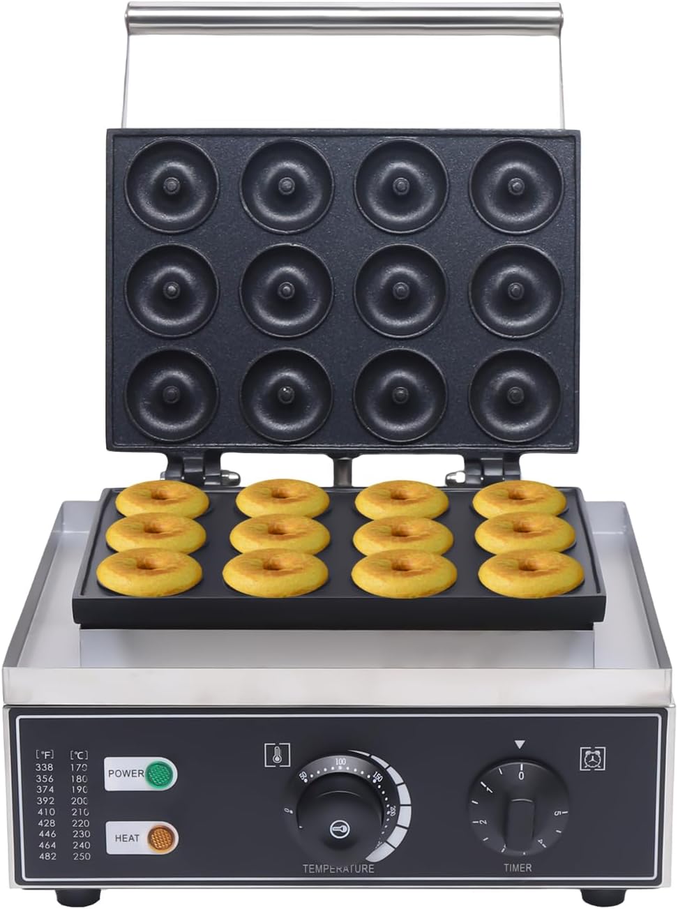 Doughnut Maker 1550W 12 Pcs Commercial Waffle Donut Machine 110V Double-Sided Heating Non-stick Electric Doughnut Maker for Kitchen, Dessert Shop, Bakery