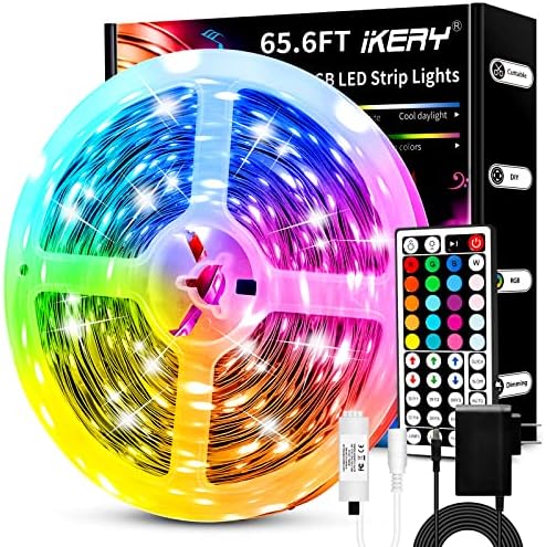 IKERY 65.6ft RGB LED Strip Lights - APPRemote Control, Music Sync, 16M Color Changing, 5050 RGB LED, Timer Function - Indoor Smart Lighting for Bedroom TV Party Decor