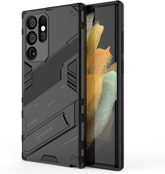 Microcase Samsung Galaxy S22 Ultra Matrix Armor Standlı Kılıf - Siyah