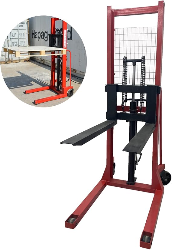 TECHTONGDA Manual Pallet Stacker, Hydraulic Hand Pallet Forklift, Material Lift Winch Stacker, 2200lbs Capacity, 63inch Lifting Height, Lift Truck Dolly for Warehouse & Factory