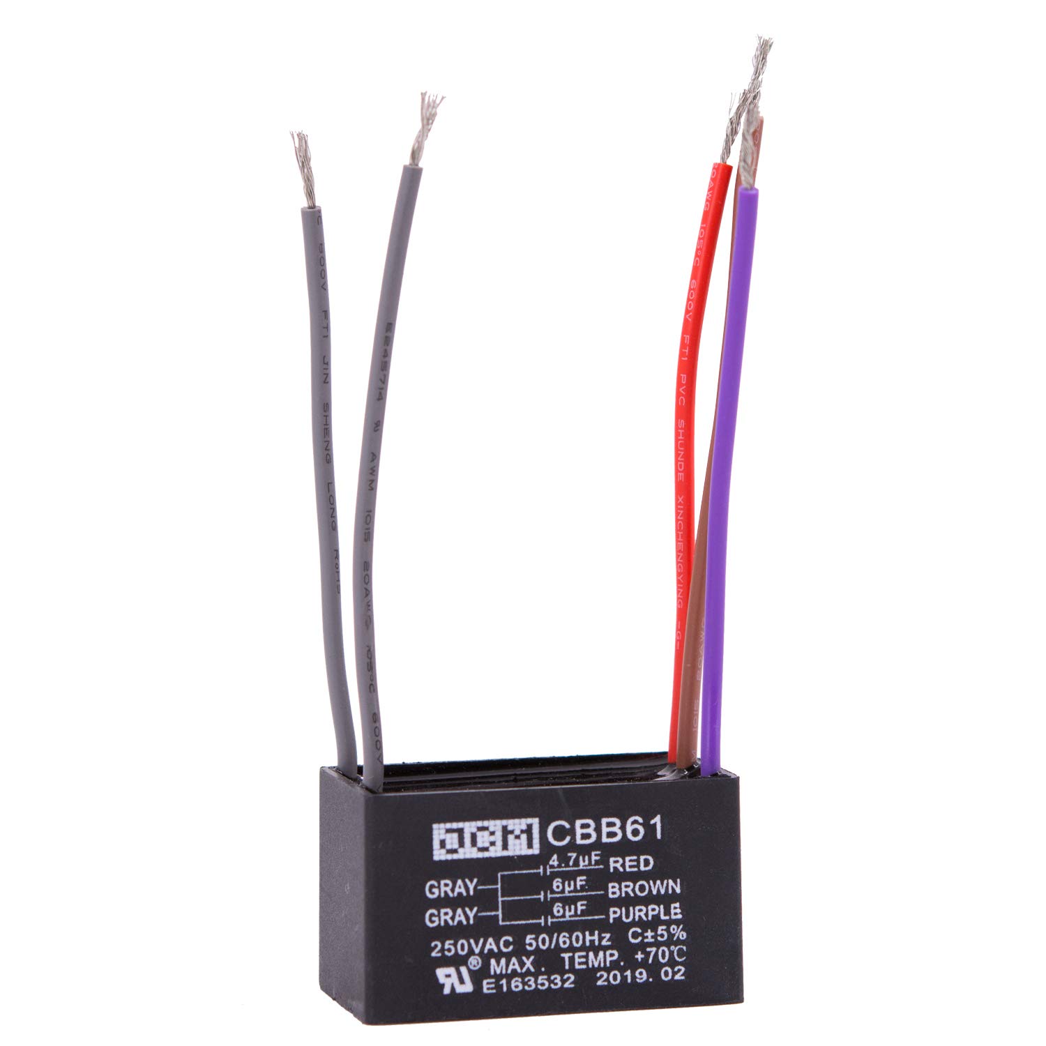 JCM 5 Wire Ceiling Fan Capacitor 4.7 uF  6 uF  6 uF 250VAC 5060 Hz CBB61