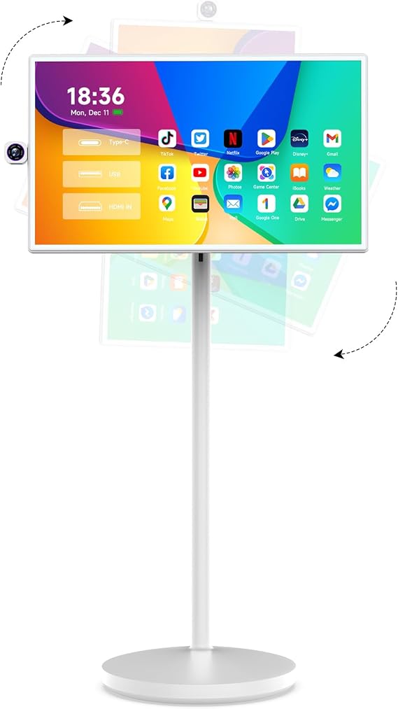 BIGASUO 32-Inch Portable Smart Screen, Rotatable Monitor, 8G RAM+128G Storage, Android 13 OS(Support Google Store), Built-in Battery(4-6H), with Remote Control and Removable 4K Camera