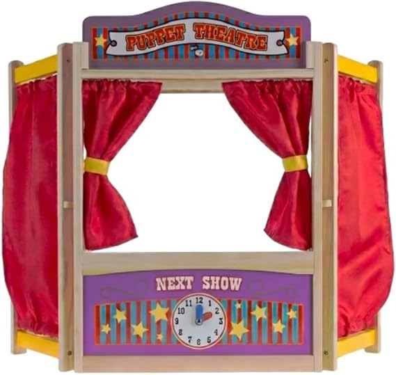 HEY! PLAY! Puppet Theater for Kids, 30 x 26 | Wooden Tabletop Stage with Curtains, Blackboard, and Clock, Inspires Imagination and Creativity in Kids Ages 3 and Up