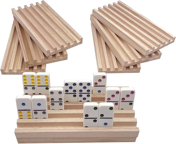 SUTIMSHE Mexican Train Domino Trays Set of 8,Natural Wood Domino Racks, Domino Tiles Holders,Double 12 Tiles Holder,Chickenfoot and Other Dominoes Games,Dominoes NOT Included