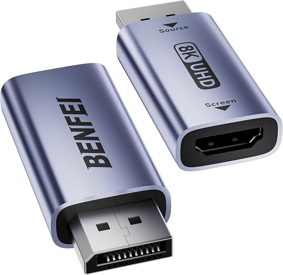 BENFEI DisplayPort 1.4 to HDMI 2.1 Adapter 8K@60Hz/4K@240Hz/1080P@480Hz, Unidirectional DP Computer to HDMI Monitor, High-Spec Aluminum Converter for Gaming Monitor, TV, AMD, NVIDIA
