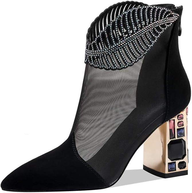 TinaCus Women's Jewel High Chunky Heel Zip up Ankle Boot