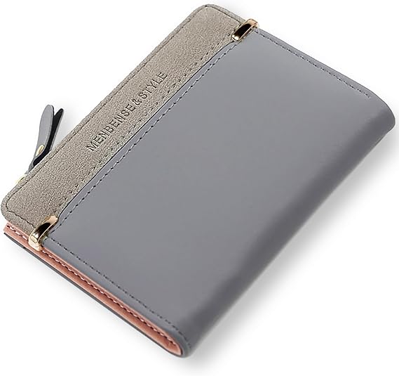 Leather Wallet PU Small Purses for Women, Bifold Card Holder Small Ladies Purse with Zipper Coin Pocket, Women's Wallets for Cash, Cion, Card, Bill (Grey)