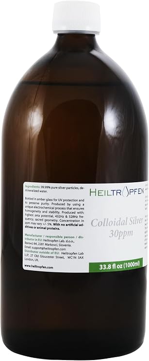 Colloidal Silver | 30 ppm | 33.8 Fl Oz - 1000 ml | Third-Party Tested | Heiltropfen®