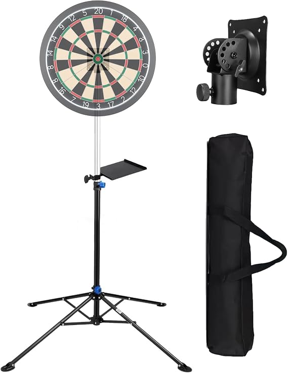 Portable Dart Board Stand, Height Adjustable Free Standing Dartboard Tripod with Bracket Holder, Professional Darts Display Rack with four Legs for Outdoor and Indoor