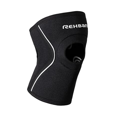 Rehband Open Patella Knee Brace 5mm Neoprene, Supportive Knee Sleeve with Patella Support, Knee Protection for Strength Training, Jogging & Fitness, Colour:Black, Size:Large
