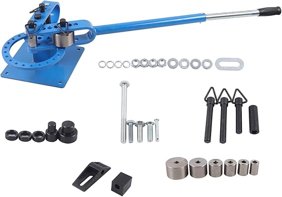 Manual Bench Top Compact Bender Pipe Bending Machine 7 Dies Metal Fabrication Tube Rod Pipe Bender, 44 Handle Maximum 5/16 Thick 1-15/16 inch Width