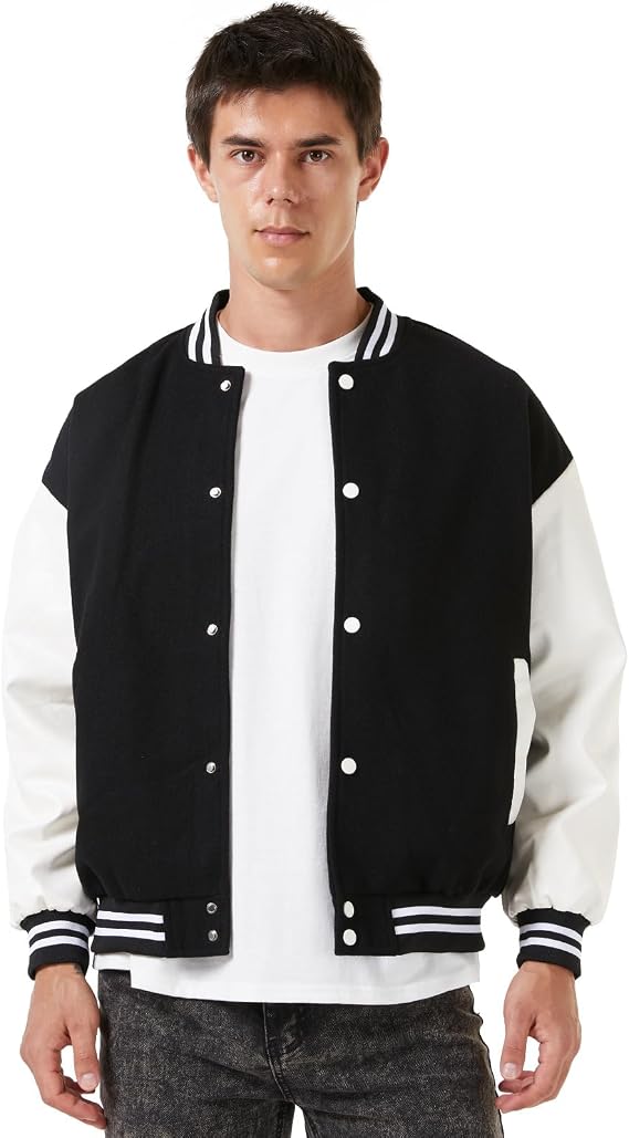 Men's Fashion Varsity Jacket Causal Slim Fit Letterman Baseball Bomber Jackets Windbreaker Lightweight Coat