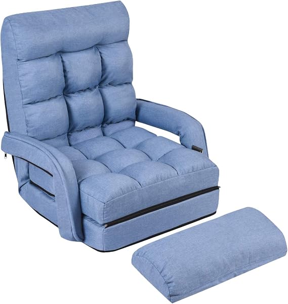 GIANTEX Folding Floor Chair with 6-Position Adjustable Backrest (Blue)