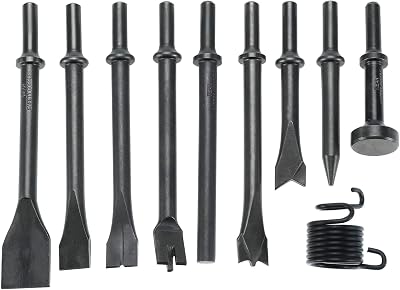 Smoothing Air Hammer Pneumatic Chisels Tools, 10pcs 0.401 10mm Shank Heavy Duty Smoothing Pneumatic Air Rivet Hammer Chisels High Carbon Steel Bits With Spring