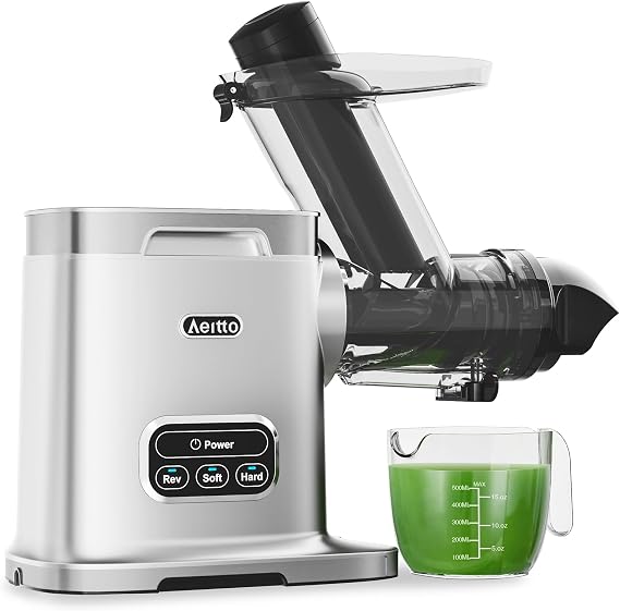 Aeitto Cold Press Juicer Machines, 3.6 Inch Wide Chute, Large Capacity, High Juice Yield, 2 Masticating Juicer Modes, Easy to Clean Slow Juicer for Vegetable and Fruit, Silver
