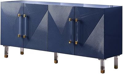 Best Master Furniture Tyrell High Gloss Lacquer SideboardBuffet with Gold Accents, Navy Blue