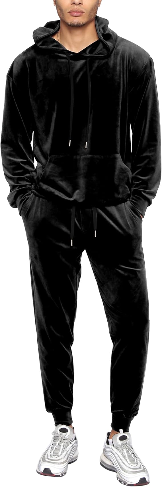 LecGee Mens 2 Piece Velour Hoodie Tracksuit Long Sleeve Velvet Hooded Pullover Casual Athletic Jogging Sweatsuit Set