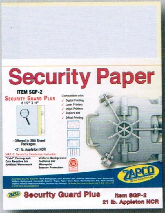 Laser Print Security Paper (SGP-2), Blue/Canary 21-lb 2-Part Carbonless, 8.5" x 11", 1250 SHEETS / 5-PACK, YIELDS 625 SETS