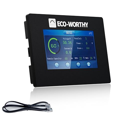 ECO-WORTHY 48V LiFePO4 Battery Monitor with 4.3" Touchscreen, RS232 Interface, Compatible with ECO-WORTHY 48V 100Ah Server Rack Series, Solar DIY Systems, ESM100
