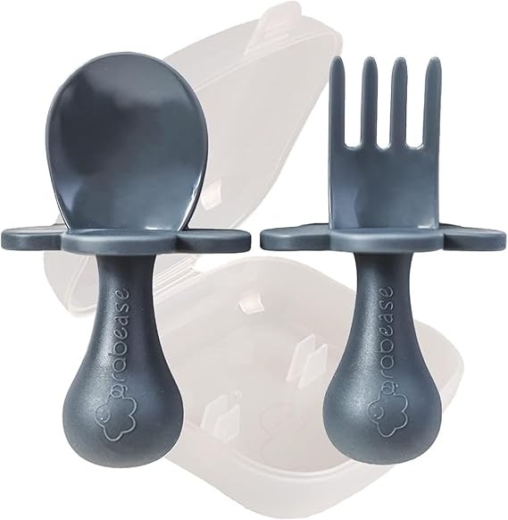 Grabease Toddler Utensils Baby Utensils Baby Forks for Self Feeding, Bpa-Free &amp; Phthalate-Free for Baby &amp; Toddler, 1 Set, Gray