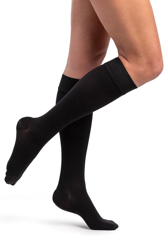 SIGVARIS Womens DYNAVEN Closed Toe Calf-High Socks 30-40mmHg - Small Long - Black
