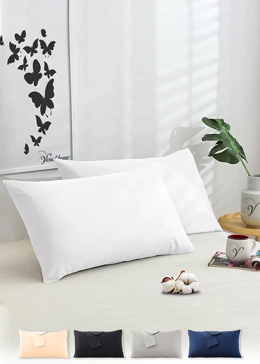 Vionel Home Pamuklu 2'li Kapaklı Yastık Kılıfı 50x70 cm - Yumuşak ve Nefes Alabilir - Düz Renk (Beyaz)