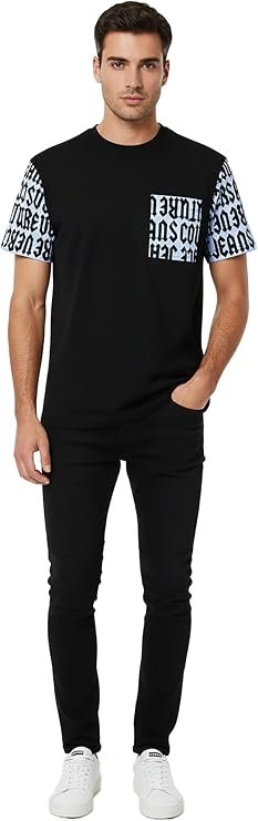 VERSACE JEANS COUTURE Black Mens Logo-Print Black T-Shirt with Blue Accents-S
