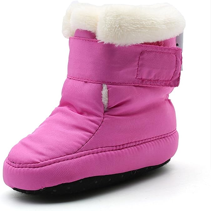 Kuner Newborn Baby Boys Girls Plush Boots Soft Sole Adjustable Winter Warm Snow Boots Crib Shoes for 3-18 Months