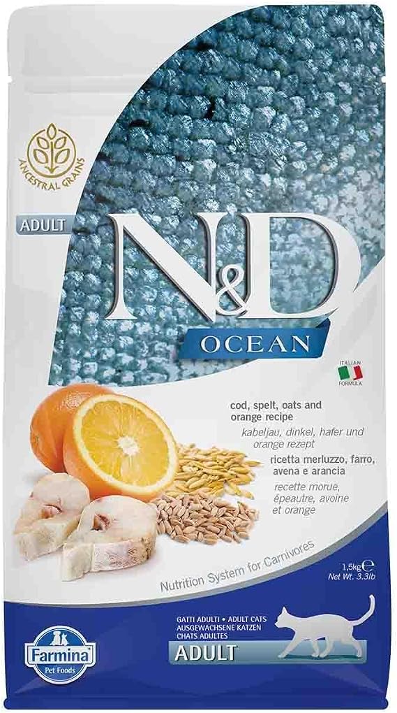Low Ocean Morina Balıklı ve Portakallı Yetişkin Kedi Maması - 1,5 kg