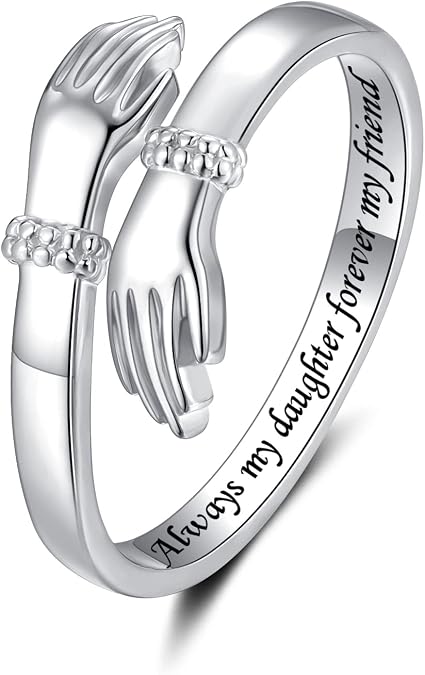Step Forward Hug Ring for Women Sterling Silver, Adjustable Silver Hand Rings for Her, Birthday Anniversary Christmas Thanksgiving Day Gift Jewelry
