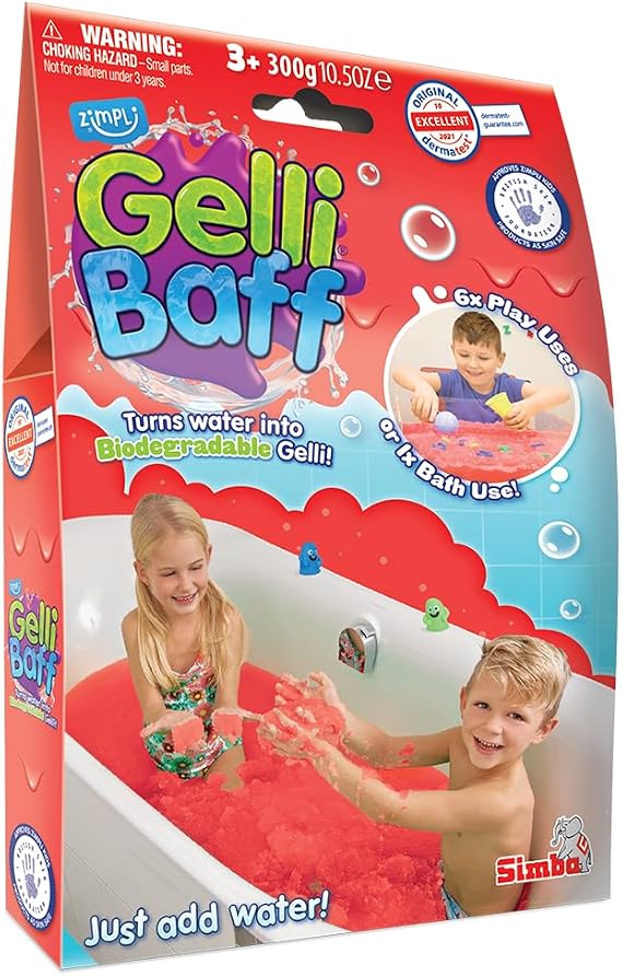 ZIMPLI - Gelli Baff Red, 1 Bath or 6 Play Uses, As if by Magic, water turns into goo, Stress Relief Satisfying Kids Gift, Montessori Toy, UK Made