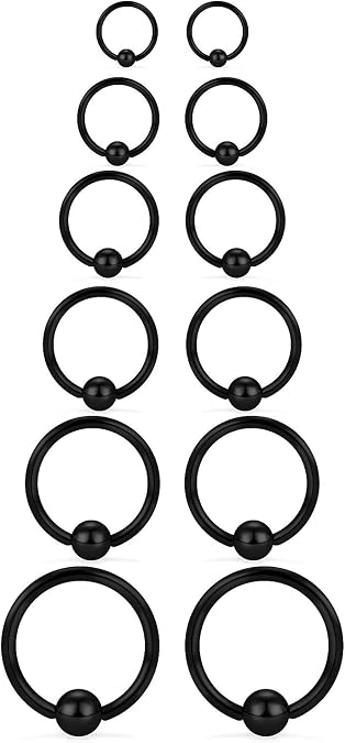 SCERRING 12PCS 12G Stainless Steel Captive Bead Ring Nose Rings Hoop Helix Daith Cartilage Tragus Earrings Nipple Eyebrow PA Body Piercing 8mm 10mm 12mm 14mm 16mm 19mm
