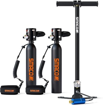 SMACO Mini Scuba Tank 0.5L Portable Small Diving Tank for Underwater Breathing Reusable Diving Cylinder Lung Air Tank for Emergency Rescue Boat Cleaning Backup Air Source Pony Bottle S300