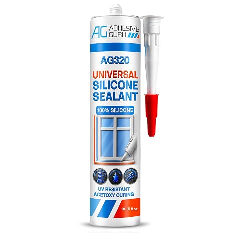 Adhesive Guru All Purpose Clear Silicone Sealant Waterproof 10.15 fl.oz, 100% Silicone Caulk, Weatherproof & Flexible Adhesive Sealant for Indoor and Outdoor Use, Transparent - 1 Pack